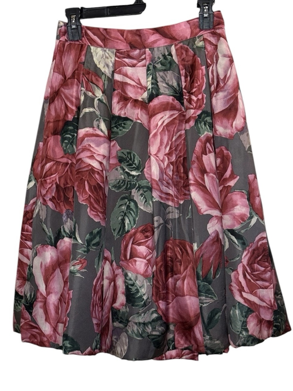Charles Nolan New York Women’s Bold Pink and Gray Pleated Floral Silk Skirt sz - Picture 2 of 10